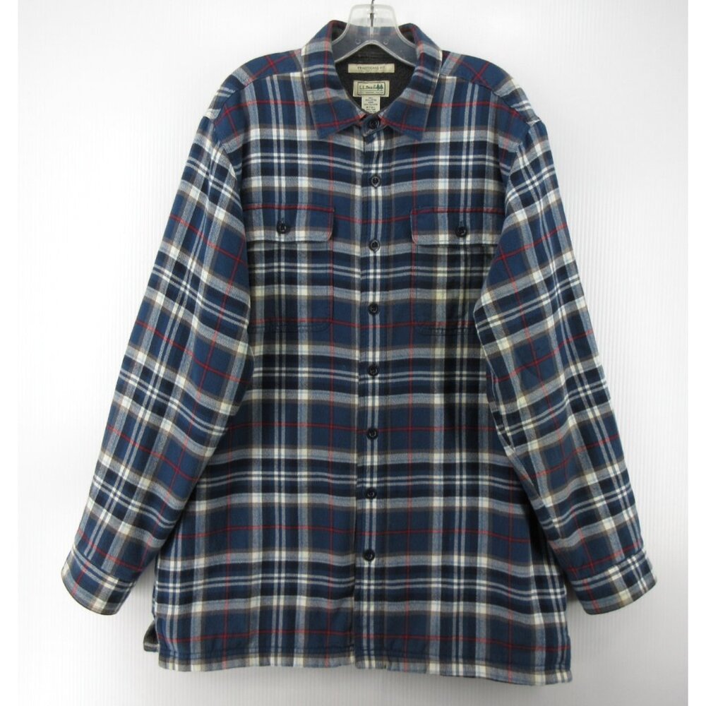 LL Bean Jacket Medium Tall Flannel Shirt Fleece Lined Traditional Fit